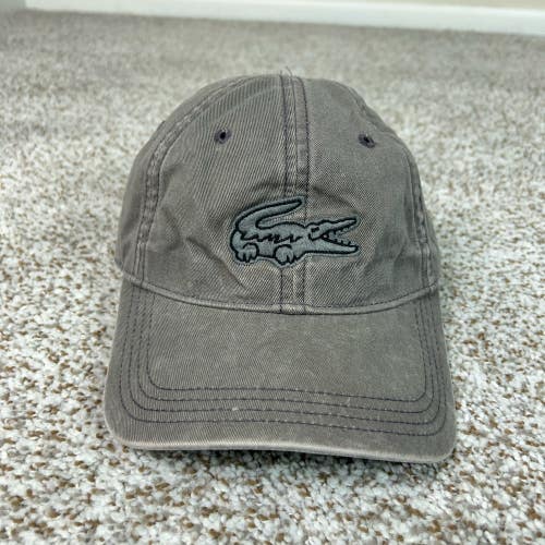 Lacoste Hat Mens One Size Gray Big Croc Logo Strapback Leather Strap Preppy