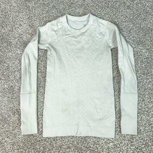 Lululemon Shirt Women Small White Athletic Seamless Rest Less Thumbhole Top Gym