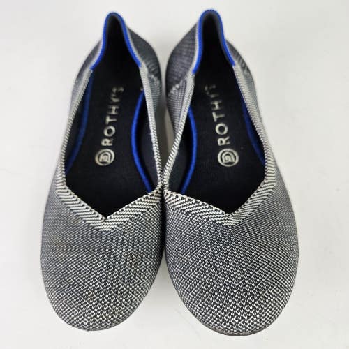 Rothys The Flat Round Toe Black White Flats Shoes Women's Size 9