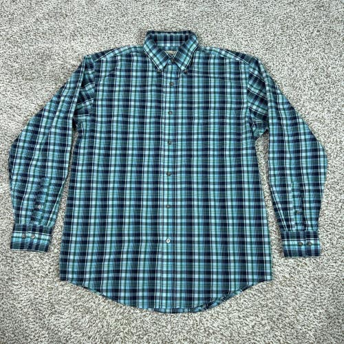 Wrangler Mens Shirt Medium Blue Green Plaid Button Riata Western Cowboy Work