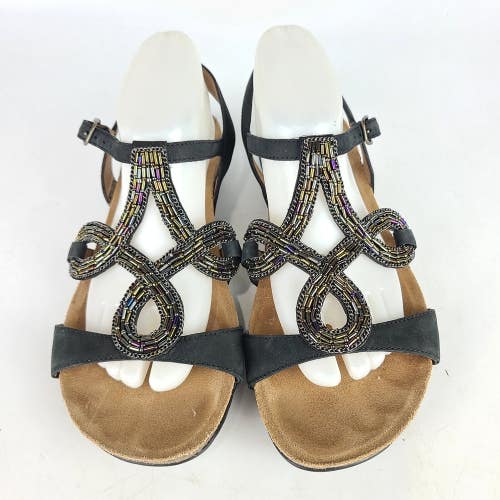 Dansko Reeta Bead Embellished Sandal Black Nubuck Leather Size: 40 / 9