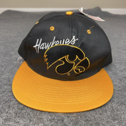 Vintage Iowa Hawkeyes Mens Hat Cap Snap Back Black Yellow NCAA Football 90s