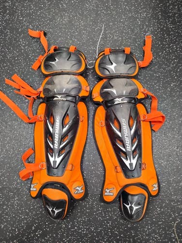 Used Mizuno SAMURAI Catchers Leg Guards Black And Copper Adult 11849-S000045550