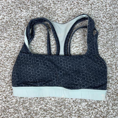 Lululemon Sports Bra Womens 4 Blue Spotted Racerback Yoga Gym Workout Logo