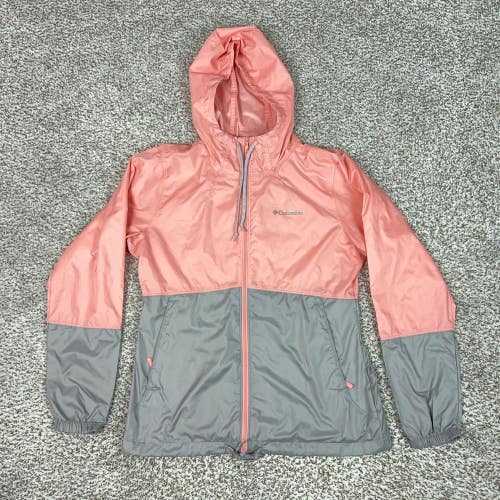 Columbia Jacket Womens S Pink Gray Hooded Windbreaker Lightweight Outdoor Gorp