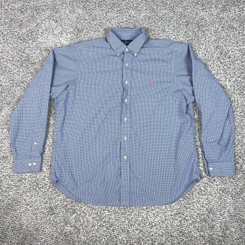 Ralph Lauren Mens Shirt Extra Large Blue Check Pony Button Cotton Classic Top
