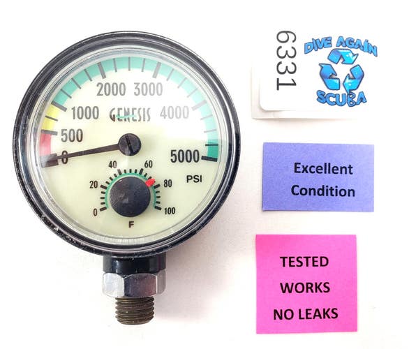 Genesis / Sherwood 5000 PSI SPG Submersible Scuba Pressure Gauge w Thermometer