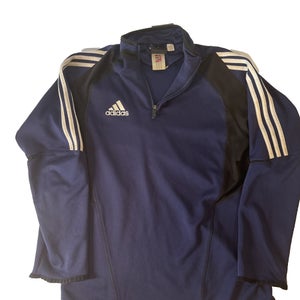 Men’s XL Adidas Navy Blue 1/4 Zip Pullover Jacket with White Stripes – Athletic