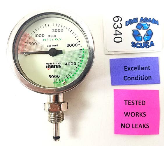 Mares Nitrox Brass 5000 PSI SPG Pressure Gauge Scuba Dive with HP Spool    #6340
