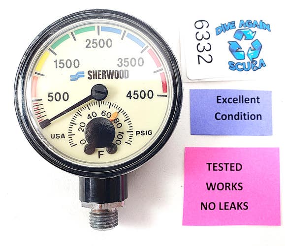Sherwood 4500 PSI SPG Submersible Scuba Pressure Gauge with Thermometer    #6332