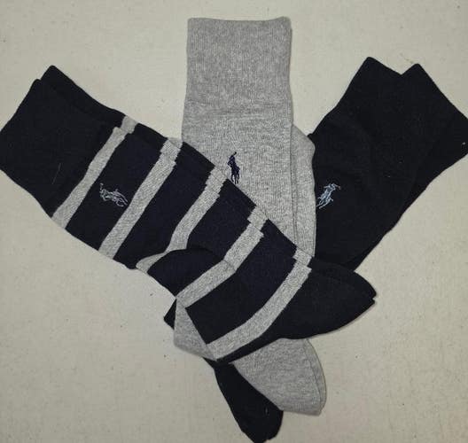 ST5 Mens Polo Ralph Lauren Crew Socks Lot of 3 Pair LARGE New