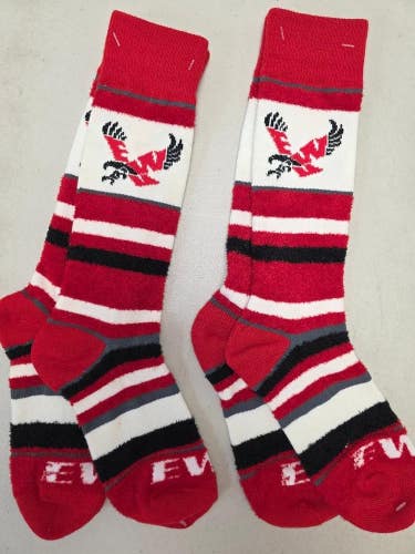 ST10 Mens "EASTERN WASHINGTON EAGLES" Crew Socks Lot of 2 Pair MEDIUM New