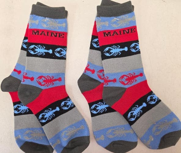 ST11 Mens "MAINE LOBSTER SEAFOOD" Crew Socks Lot of 2 Pair MEDIUM New