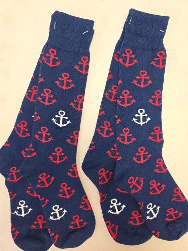 ST20 Mens "NAUTICAL ANCHOR" Crew Socks Lot of 2 Pair MEDIUM New
