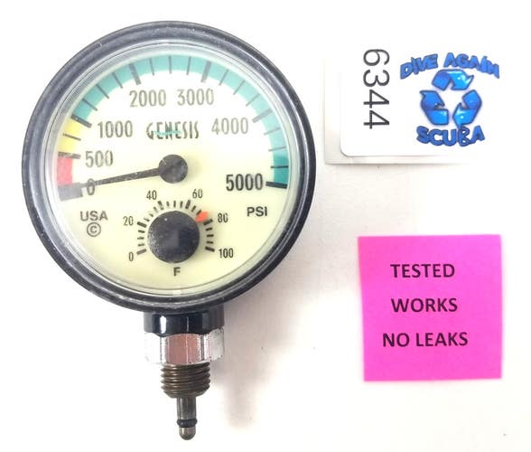 Genesis Sherwood 5000 PSI SPG Submersible Scuba Pressure Gauge w Thermometer