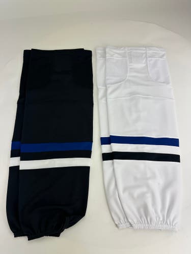 Senior Medium 32 Socks White / Black with Blue stripes