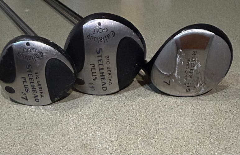 2 Callaway Big Bertha #7 / 11 Right Handed Driver and Pole -Kat Rogue Hybrid steel #7 (USED) 3 total