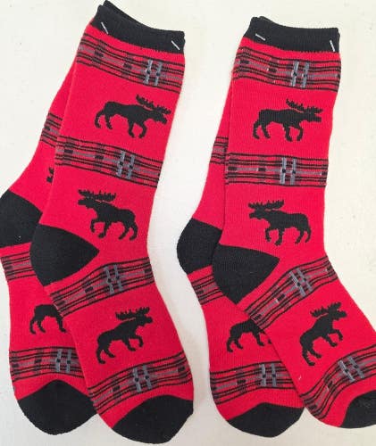 ST2 Mens "Black Moose Plaid" Crew Socks Lot of 2 Pair LARGE New