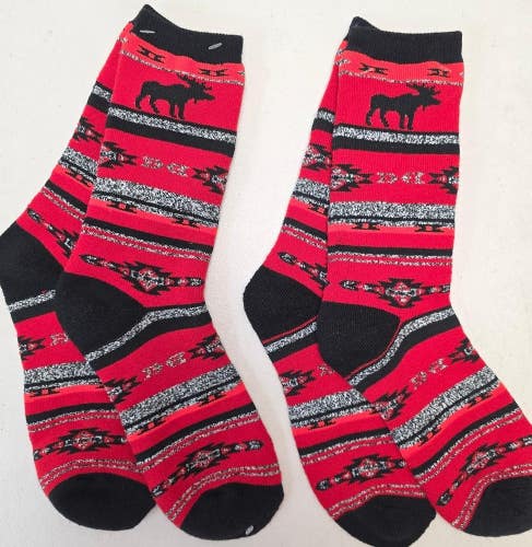 ST3 Mens "Black Moose Plaid" Crew Socks Lot of 2 Pair LARGE New