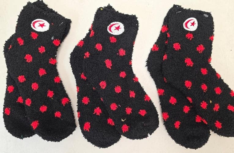 ST6 Mens "BLACK FUZZY SLIPPER" Crew Socks Lot of 3 Pair MEDIUM New