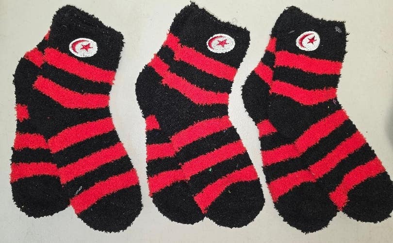 ST7 Mens "BLACK FUZZY SLIPPER" Crew Socks Lot of 3 Pair LARGE New