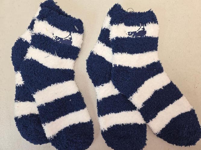 ST8 Mens "NAVY BLUE FUZZY SLIPPER" Crew Socks Lot of 2 Pair MEDIUM New