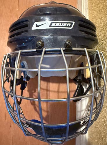 Nike Bauer NBH4500 Navy Blue Hockey Helmet Combo w/ Bauer Cage Size Large (L)⁠ (Used)