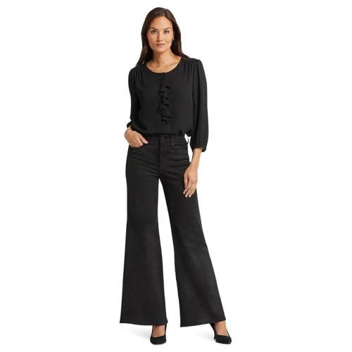 NYDJ Mia Palazzo Jeans Womens 12 Black Denim Stretch High Rise Flared Leg MOT313