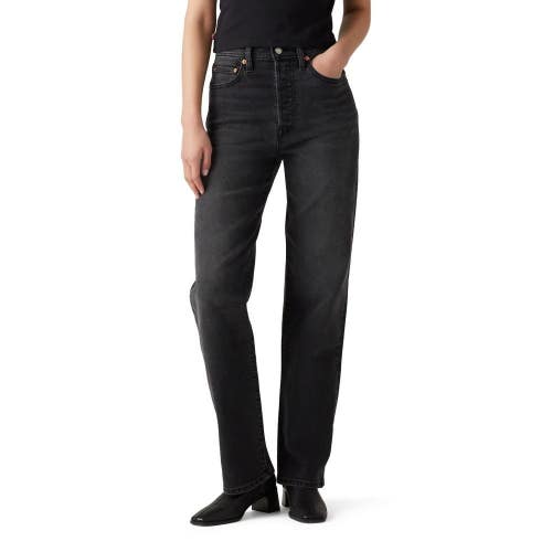 Levi's Ribcage Straight Jeans Women's 28x32 Black Dark Wash Super High Rise CLH8