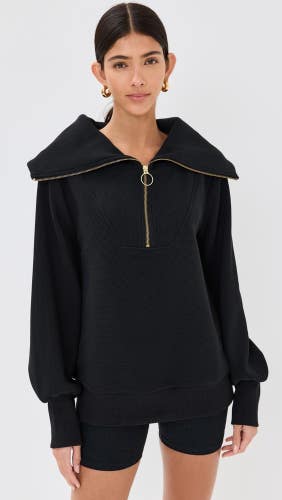 Varley Vine Sweatshirt Women's 2XS Black Stretch Ribbed Half Zip Pullover CLH33