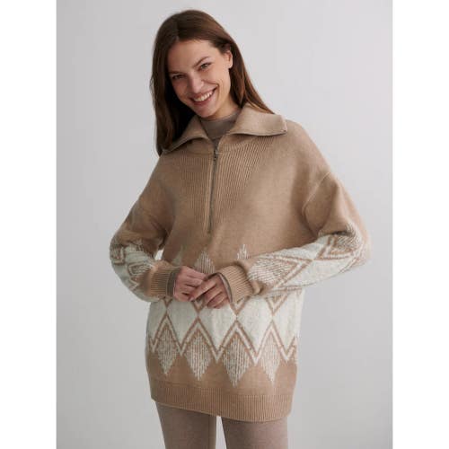 Varley Betty Sweater Women's Medium Taupe Jacquard Long Sleeve Oversized CLH56
