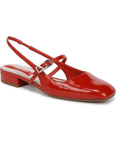 Franco Sarto Destin Flats Women's 6.5M Red Leather Square Toe Slingback ZAP3243
