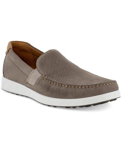 Ecco Summer Loafers Men's 6.5-7 Gray Cognac Nubuck Slip On Comfort Shoes ZAP2969