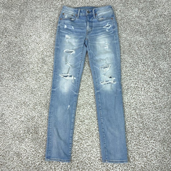 American Eagle Jeans Mens 28x32 Light Wash Airflex+ Move Free Slim Distressed