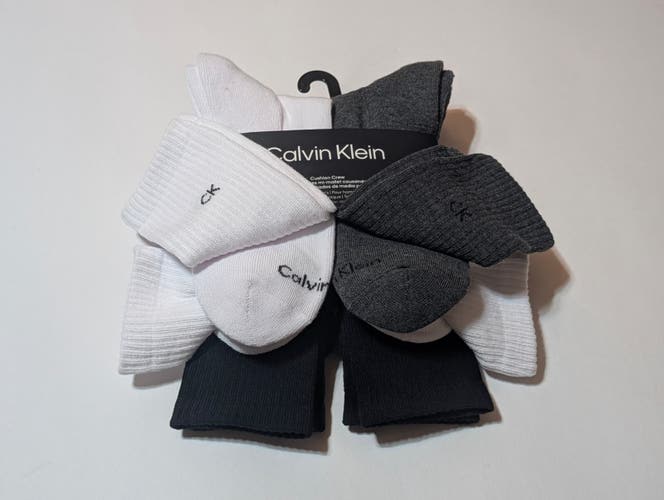 Men's Large Socks (New) Calvin Klein Men’s Cushion crew Socks 5-Pack Black White Gray