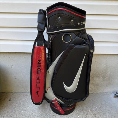 Nike VR Victory Red Staff Caddy Golf Bag Black Gray Red Swoosh Logo 6 Way