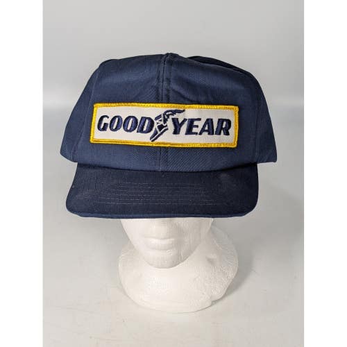 Vintage Goodyear Tire Patch Trucker Hat Navy Blue Adjustable Snapback Cap