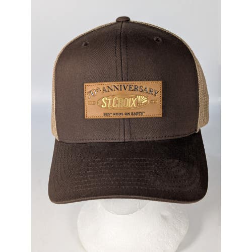 St. Croix Rod 70th Anniversary Trucker Hat Brown Tan Yupoong Snapback Cap