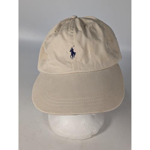 Vintage Polo Sport Ralph Lauren Hat Cream Navy Pony Made in USA Baseball Cap OS