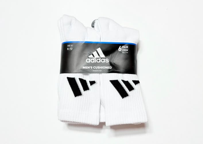 White Adult Unisex Adidas AeroReady Men’s Cushioned crew socks 6 pack 5159778A (New)