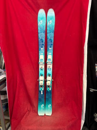 Skis: K2 Luv Sick 80 Ti women's all-mountain skis, 156cm
Bindings: Marker (grip walk)