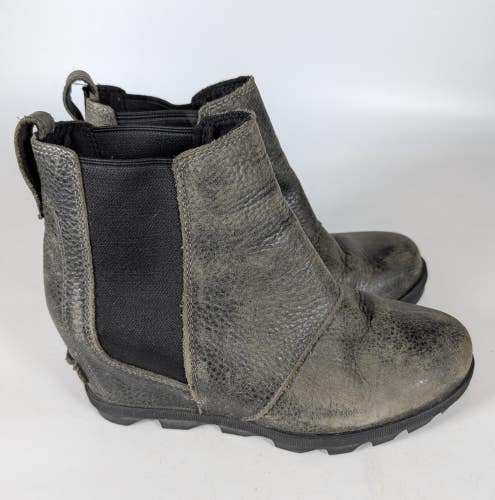 Sorel Joan of Arctic Wedge II Chelsea Boot Women 7 Gray Leather Pull On Ankle