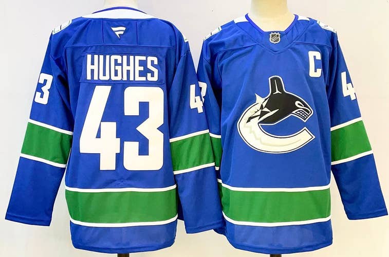 Men's Vancouver Canucks Quinn Hughes #43 Stitched Blue Jersey Ice Hockey Jersey size 50
