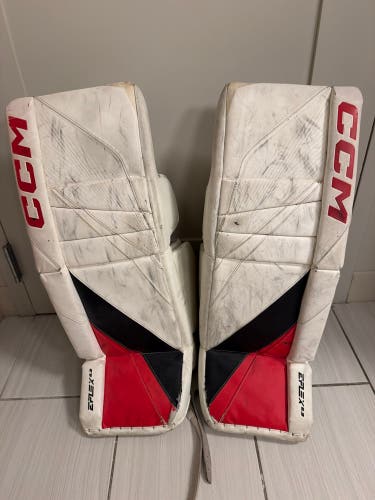 White 30" Intermediate CCM EFlex 6.9 Goalie Leg Pads (Used)