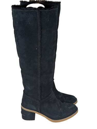UGG Kasen Tall II Black Suede Heeled Boots Womens Size: 8.5 Shearling 1095052