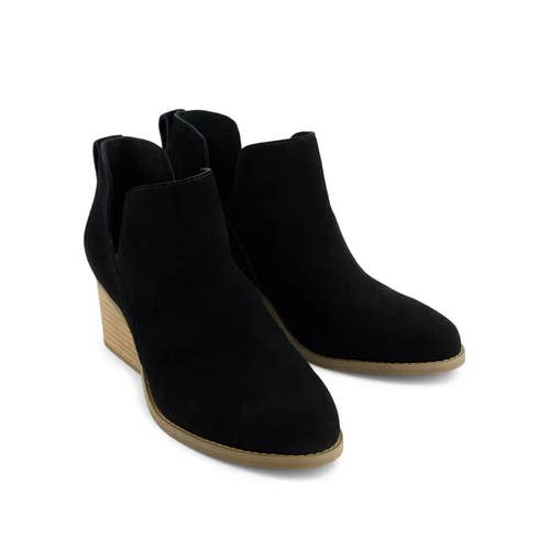 Toms Gwen 10021339 Boot Women US 8.5 Black Suede Wedge Heel Ankle Bootie ZPO2356