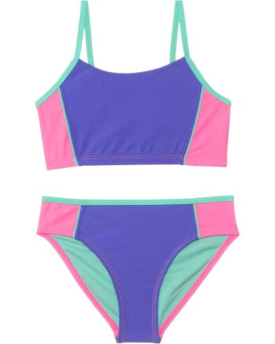 Under Armour Bikini Set Girls Multi Piping Colorblock Stretch Swimwear RED1404
