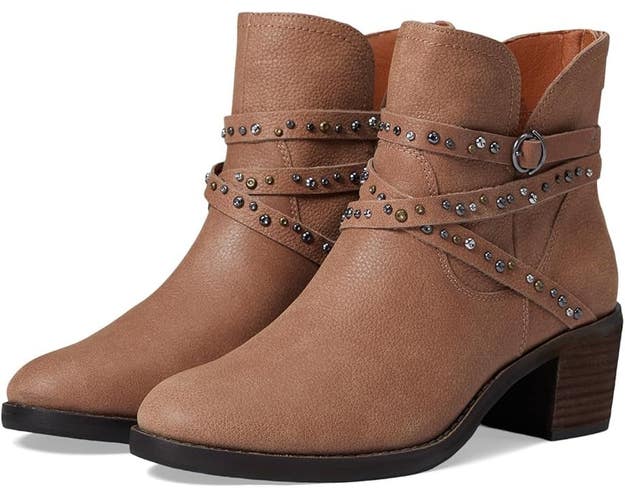 Lucky Brand Callam Boots Women's 5.5 Latte Leather Studded Ankle Bootie JOBB2024