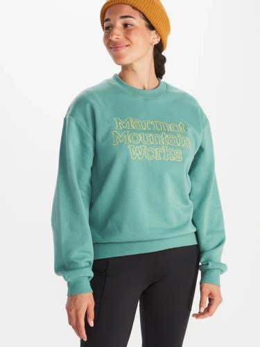 Marmot Mountain Works Boxy Sweatshirt Womens Medium Blue Agave Crew Neck FTS370