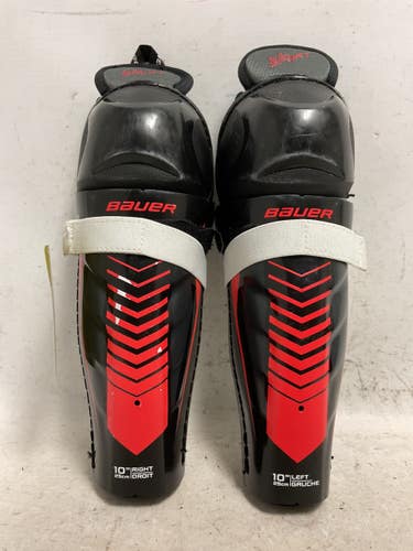 Used Bauer LIL SPORT Youth Shin Guards Black And Red 10" 11855-S000212093